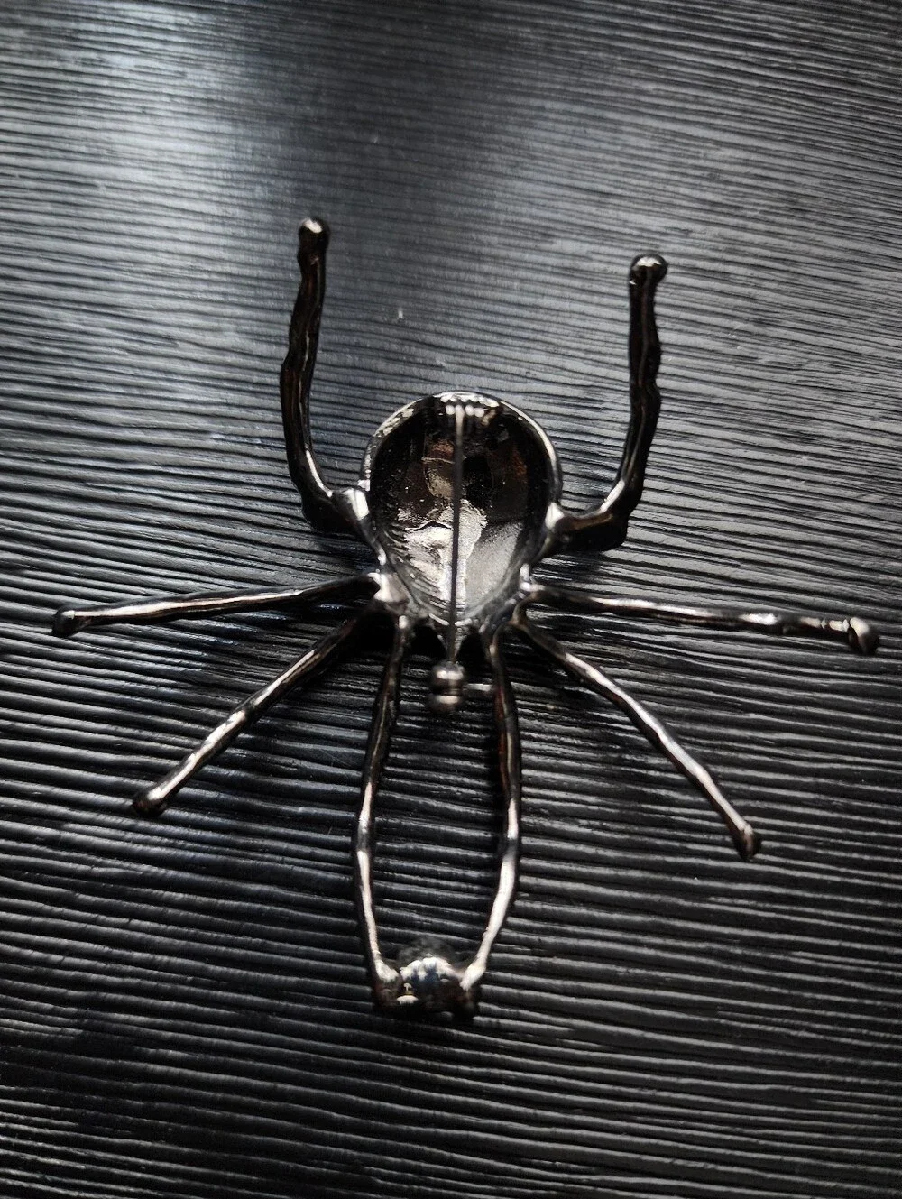 Large Gunmetal & Rhinestone Spider Brooch